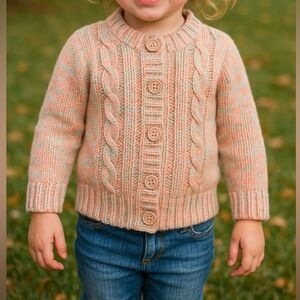 Cherokee Girls 4T Speckled Multicolor Cable Knit Button Cardigan Sweater